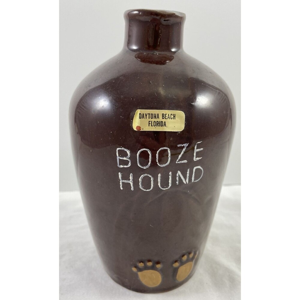 Booze Hound Ceramic Decanter Brown Daytona Beach Florida Missing Topper Vintage